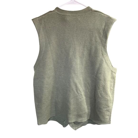 Vtg NWT Eildon Hills Green Merino Wool Button Front Sweater Vest Pockets L Prep - Picture 5 of 6
